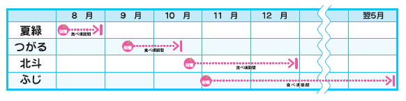 夏緑、つがる、北斗、ふじの旬