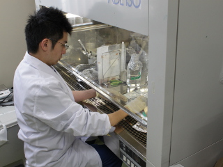 研究開発部の職員が有用微生物を研究するために微生物を培養している写真
